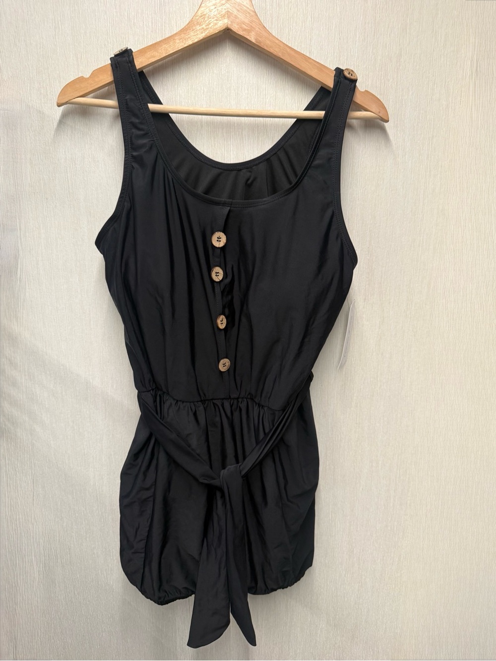 NWT SeaFancy Black Belted Boyleg One-Piece Swimsuit, Size Large - Picture 2 of 9